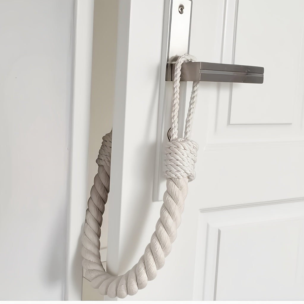 DoorKnot | Retro touw deurstopper – robuuste stoffen deurwig, rustieke deurhouder zonder boren