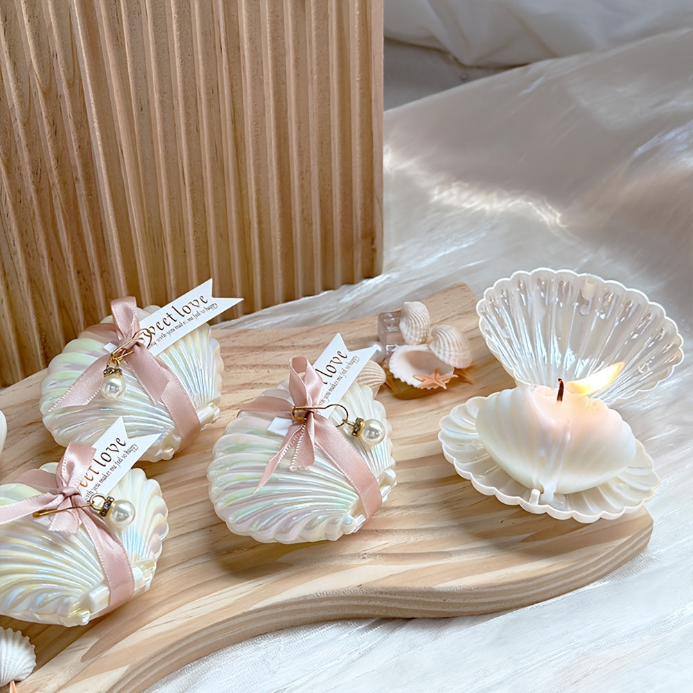 Pearlaura | 10-delige Schelp Sojawas Kaarsenset - Freesia Geurend, Parel & Roze Lint Favors