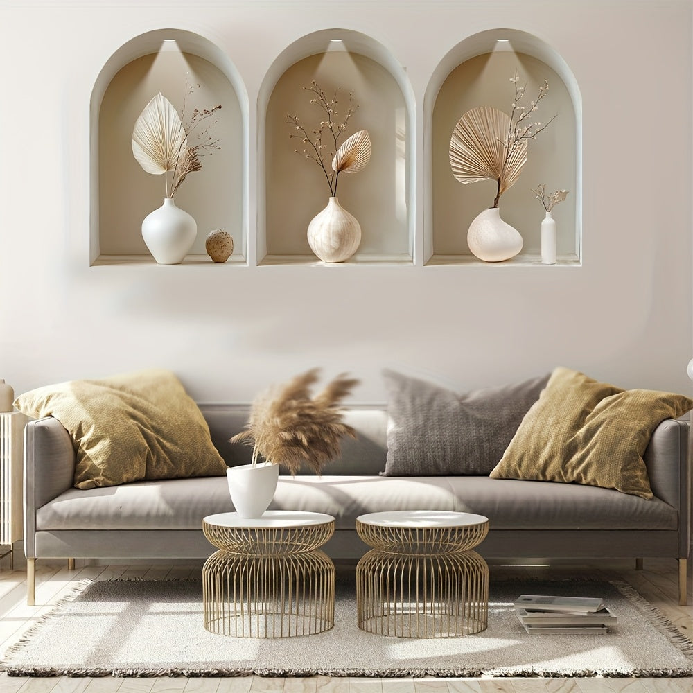 BloomVista | 3-delige Boogvormige Raam Wandstickers – Moderne Minimalistische Wanddecoratie
