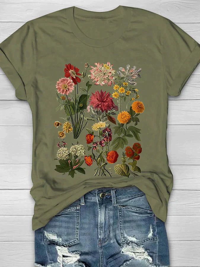 Liria | Katoenen T-shirt voor dames – Zomerse, casual top met retro bloemenprint