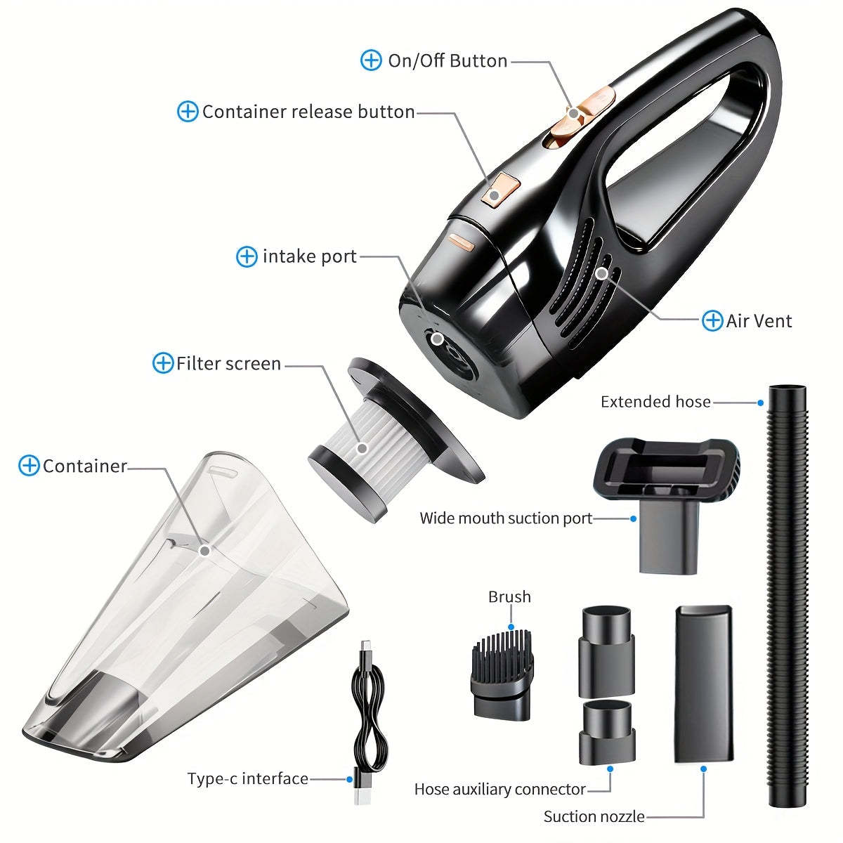 SwiftClean | Draadloze handstofzuiger – 4 kPa sterke zuigkracht, draagbare mini-USB-steelstofzuiger