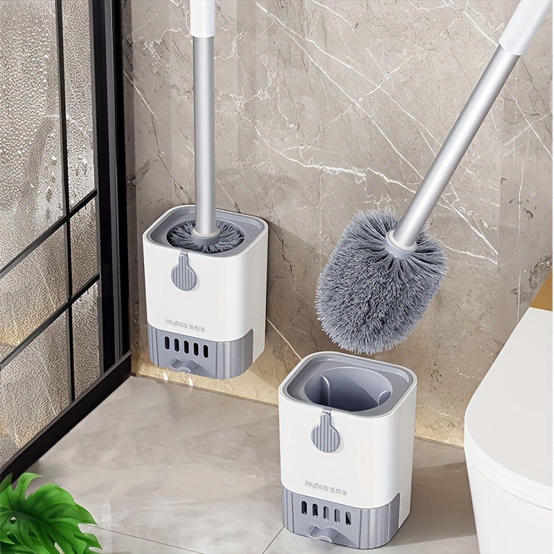 Rinzo | Wandgemonteerde toiletborstel en houder set – Lange steel, lekbak, geen dode hoeken