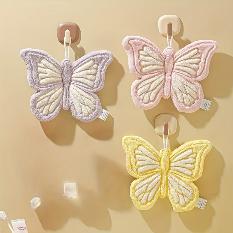 CozeFly | Butterfly-handdoek van coral fleece om op te hangen, dik, zacht, sneldrogend