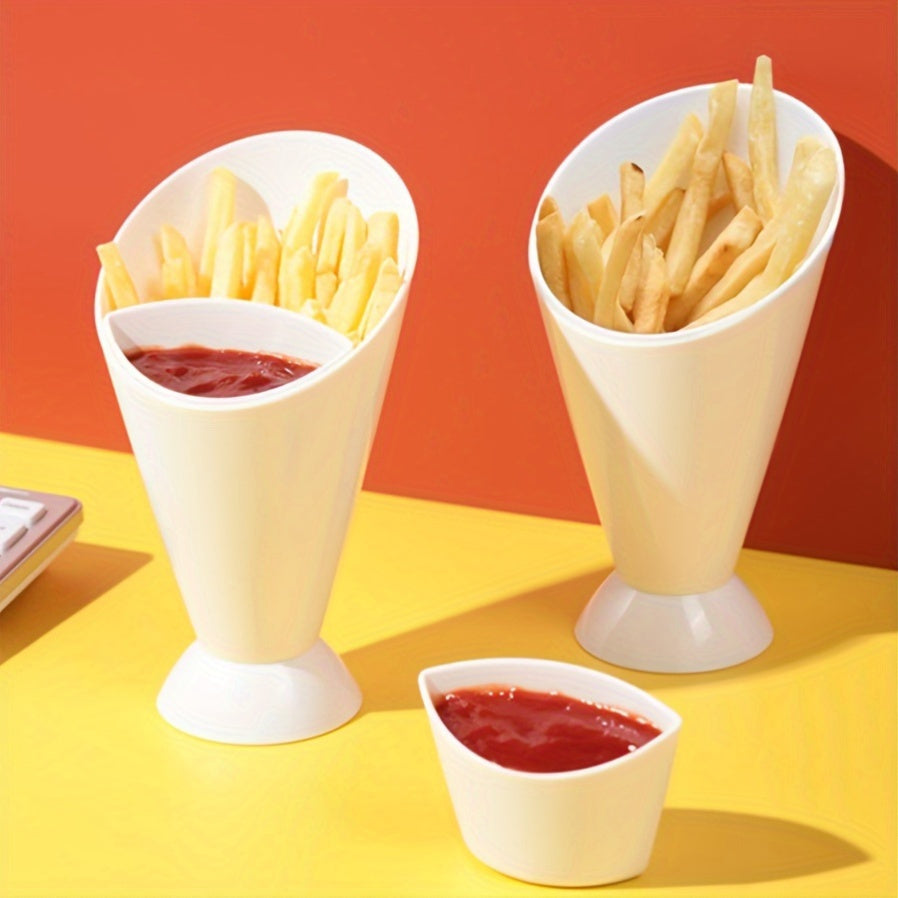 FryDock | Franse frietbeker met twee compartimenten en sausbakje – Herbruikbare snackbeker voor thuis