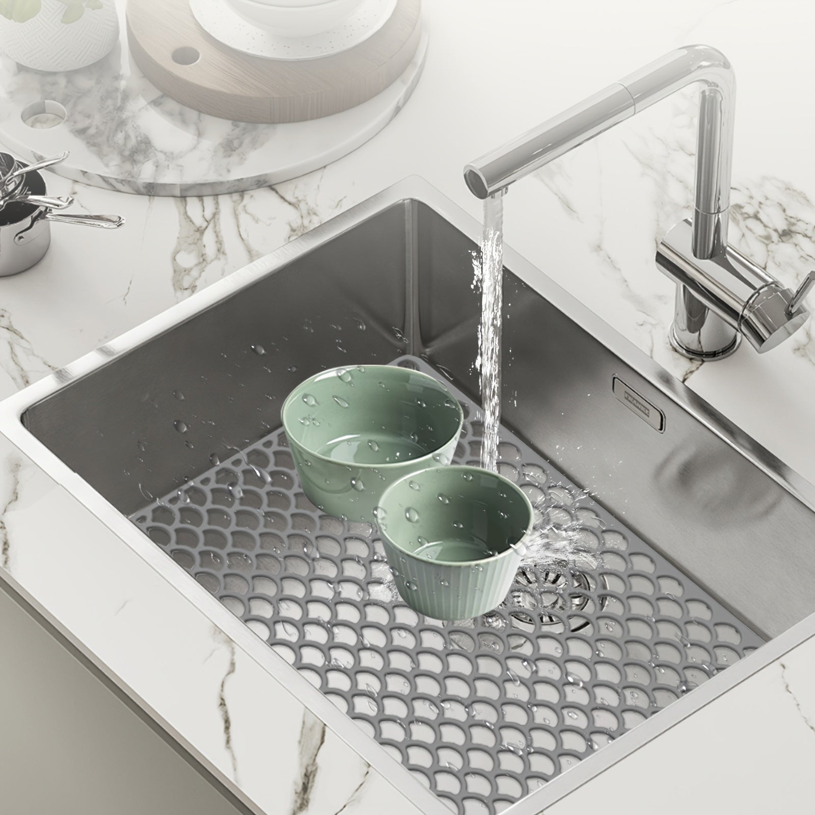 FlexMat | Antislip siliconen gootsteenmat met afvoer en filtergaas