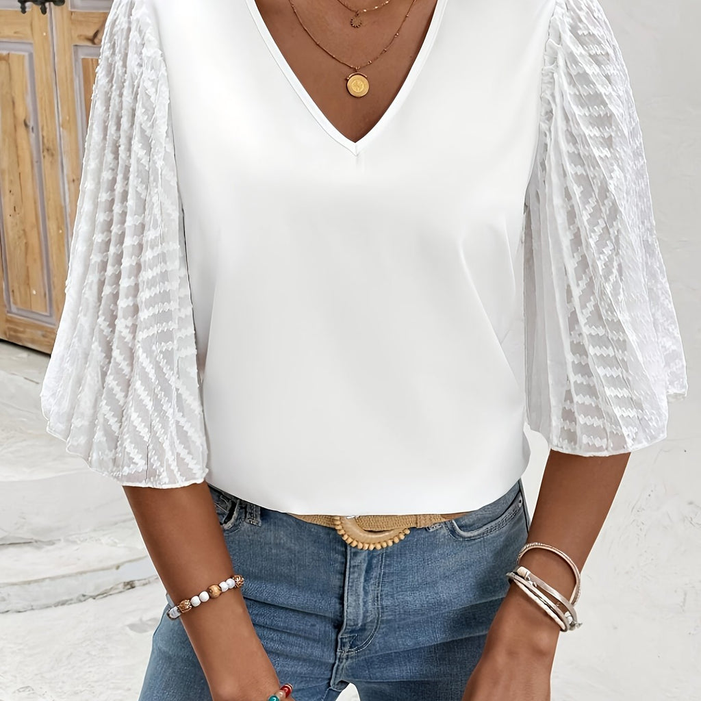 Mirelina | Damesblouse met lange mouwen – V-hals met relaxte pasvorm voor dagelijks gebruik