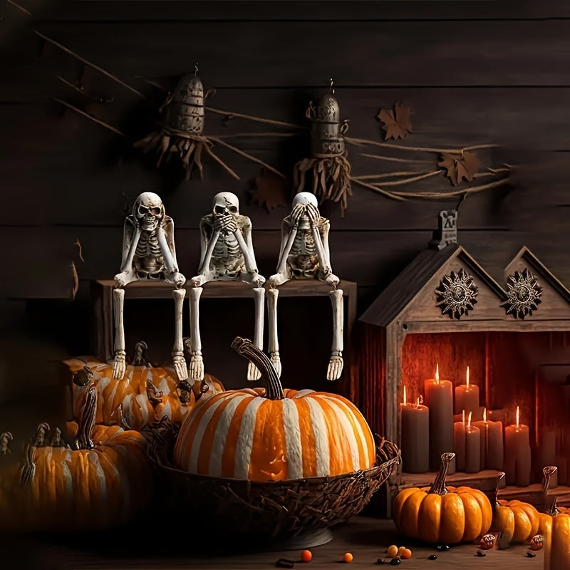 CryptSkulls | 3 stuks harsen schedels trio – Halloween spookdecoratiesculptuurenset