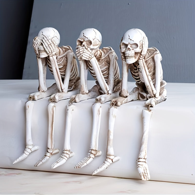 CryptSkulls | 3 stuks harsen schedels trio – Halloween spookdecoratiesculptuurenset