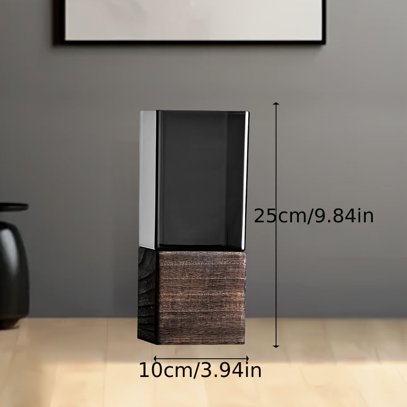 ElementVase | Moderne Acryl Decoratieve Vaas met Houten Voet - Rustiek Elegante Woondecoratie