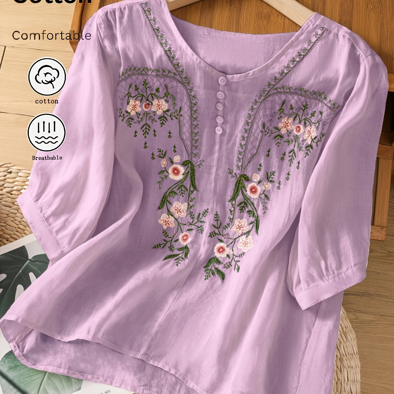 Isolde | Dames zomers T-shirt met geborduurde korte mouwen, comfortabele en ademende casual top