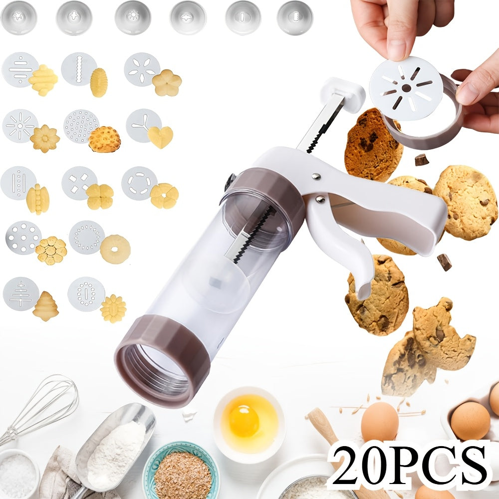 SweetSculpt | Taartdecoreerpistool-set - 20-delig met roestvrijstalen spuitmondjes, veelzijdig bakgereedschap voor koekjes, gebak en glazuur