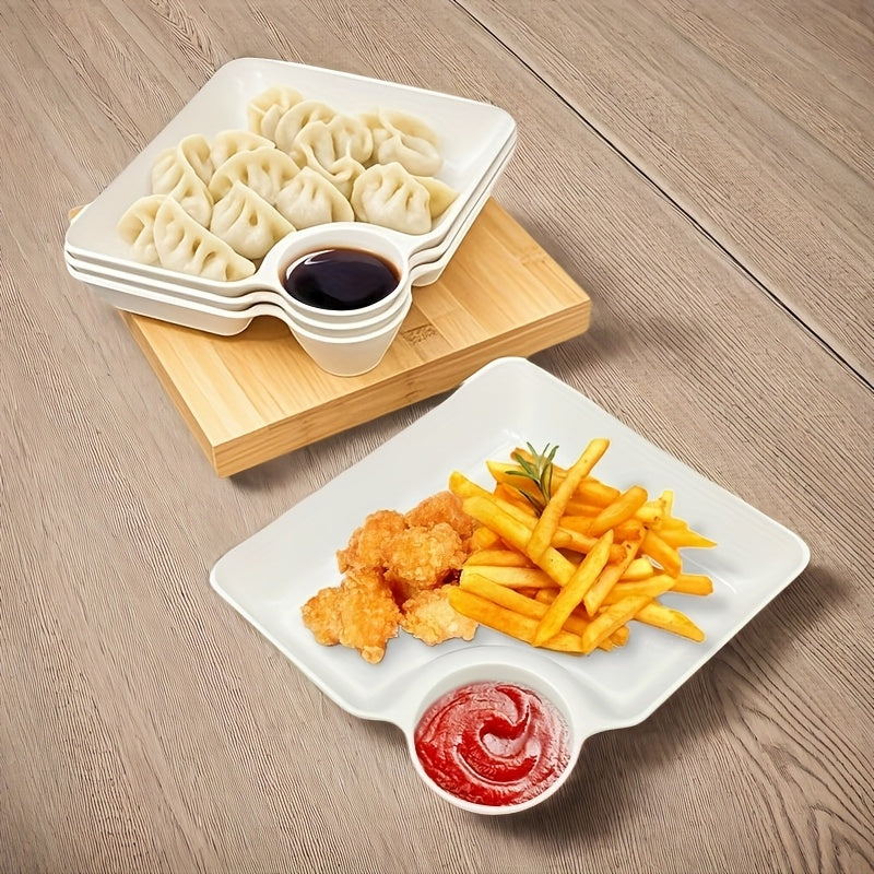 SectiPlate | 4-delige snackbordenset met vakken – Plastic tapas-, dumpling- en sushibord met vakken voor saus
