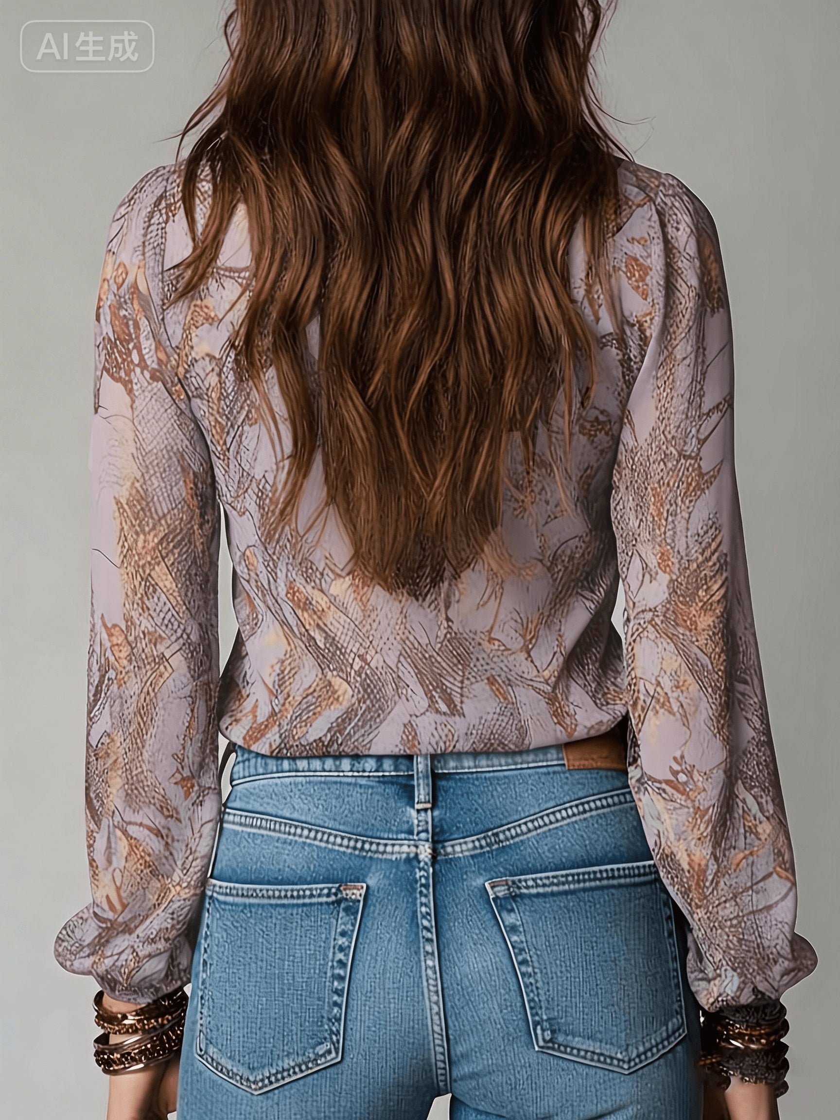 Ulynn | Elegante chiffonblouse voor dames – Blouse met bloemenprint, slangenprint, V-hals en ruches