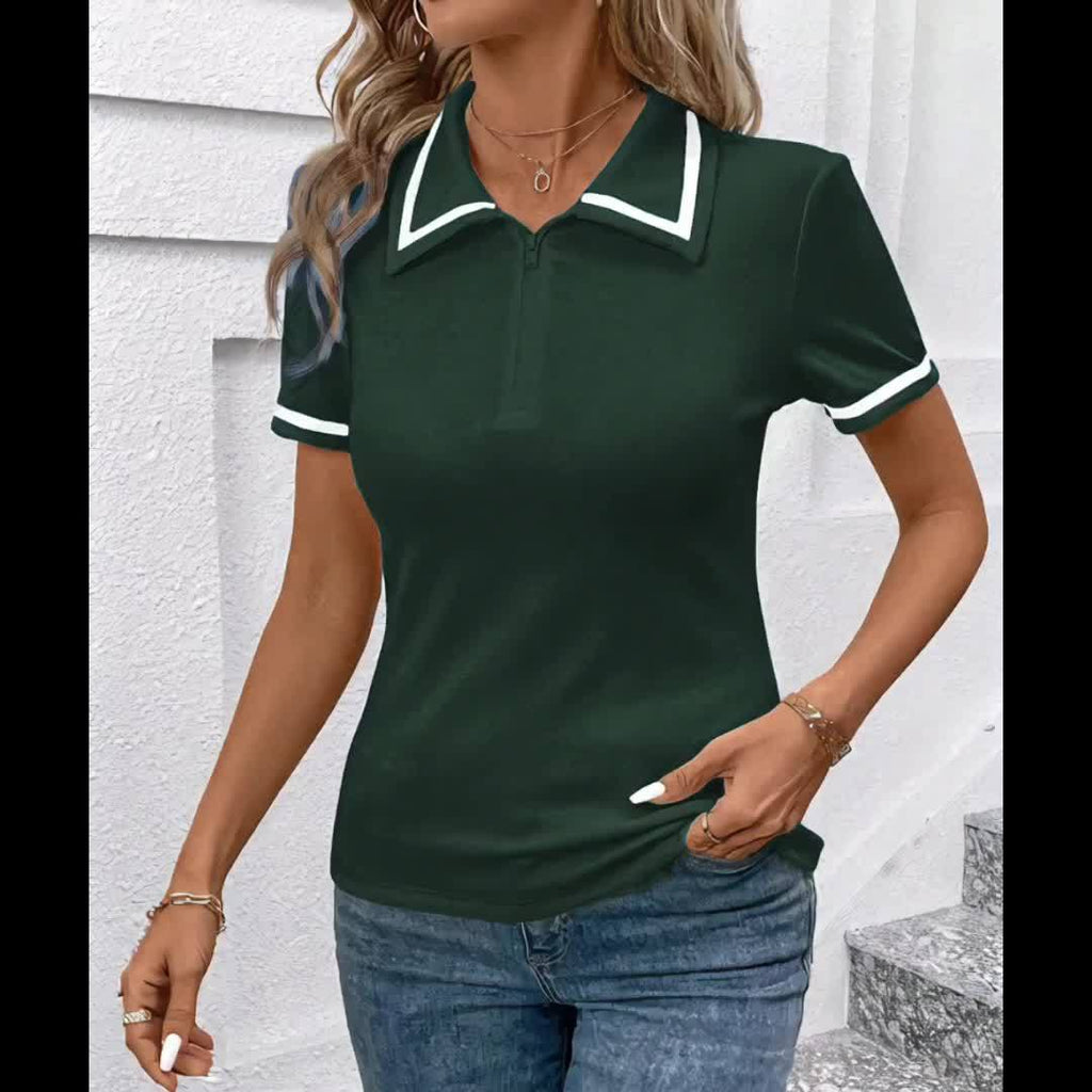 Aisla | Gestreepte poloshirt met korte mouwen voor dames – Elegante casual top met slanke pasvorm