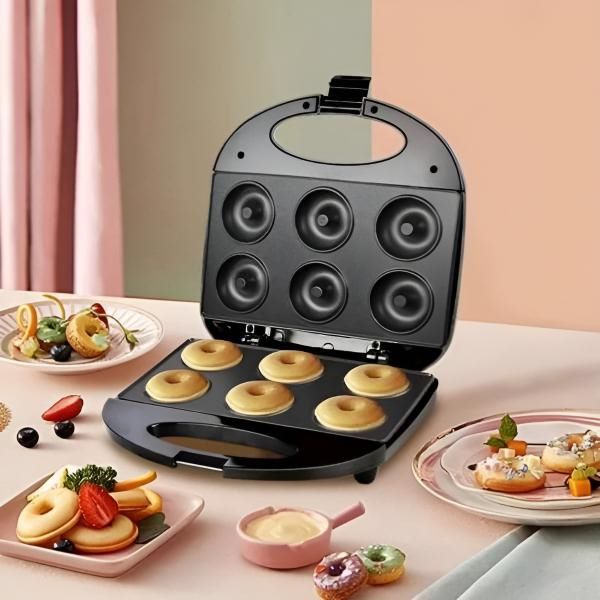 TinyTreats | Mini elektrische donutmaker - 6 vormpjes, antiaanbaklaag, snel ontbijt, gezinsvriendelijk