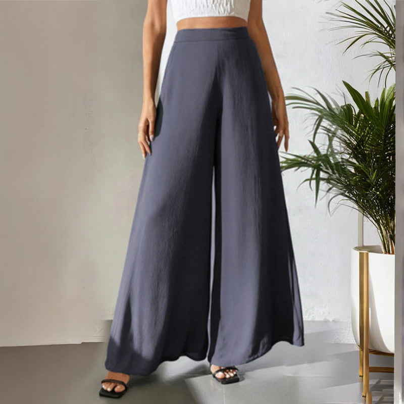 Roselia | Lichte zomerbroek voor dames – Soepelvallende palazzo met wijde pijpen van chiffon
