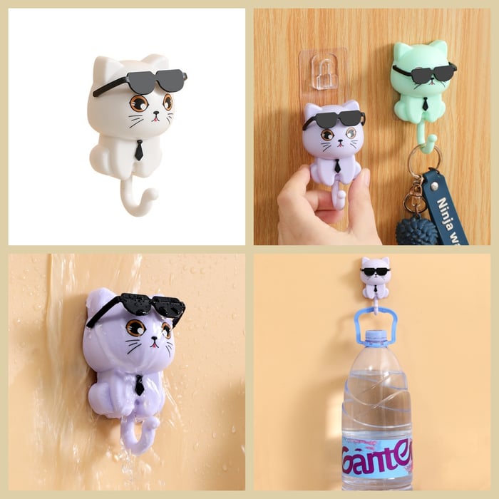 PurrPeek | Grillige Kat Sleutelhanger - Cartoon Glurende Kat Muurhaak voor Sleutels & Accessoires
