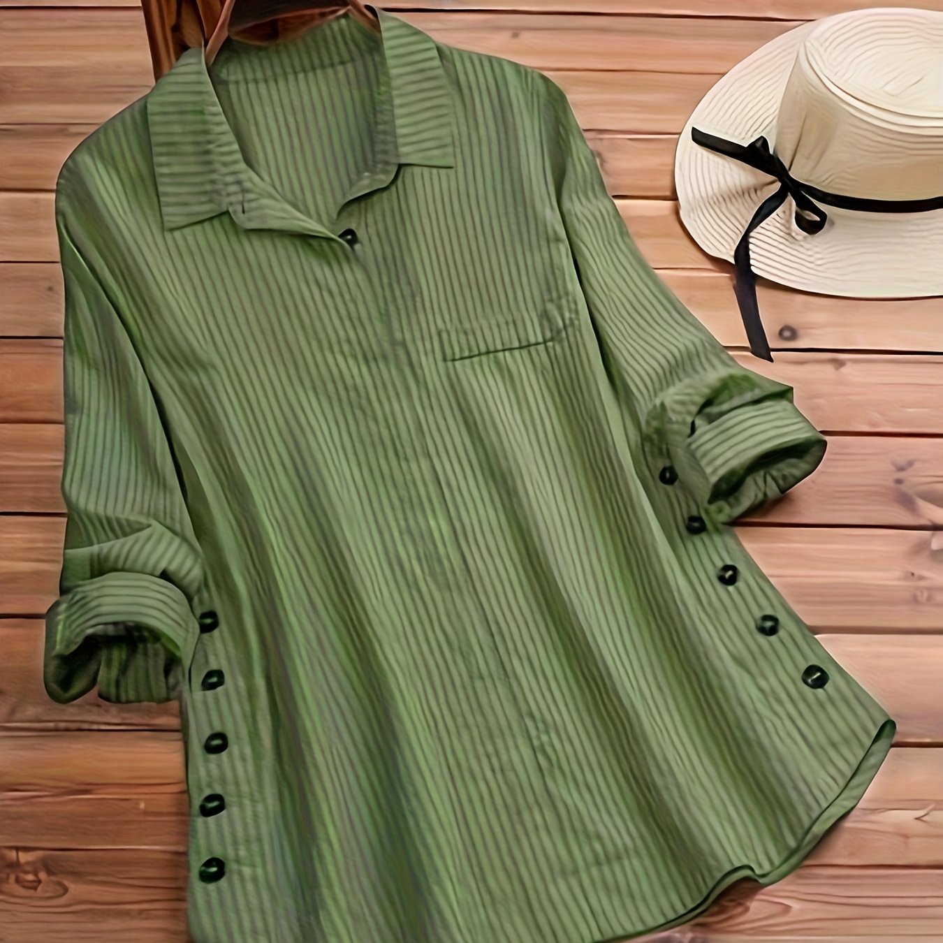 Alviana | Dames Gestreept Shirt met Lange Mouwen en Knopen – Casual Lange Top met Nepzak