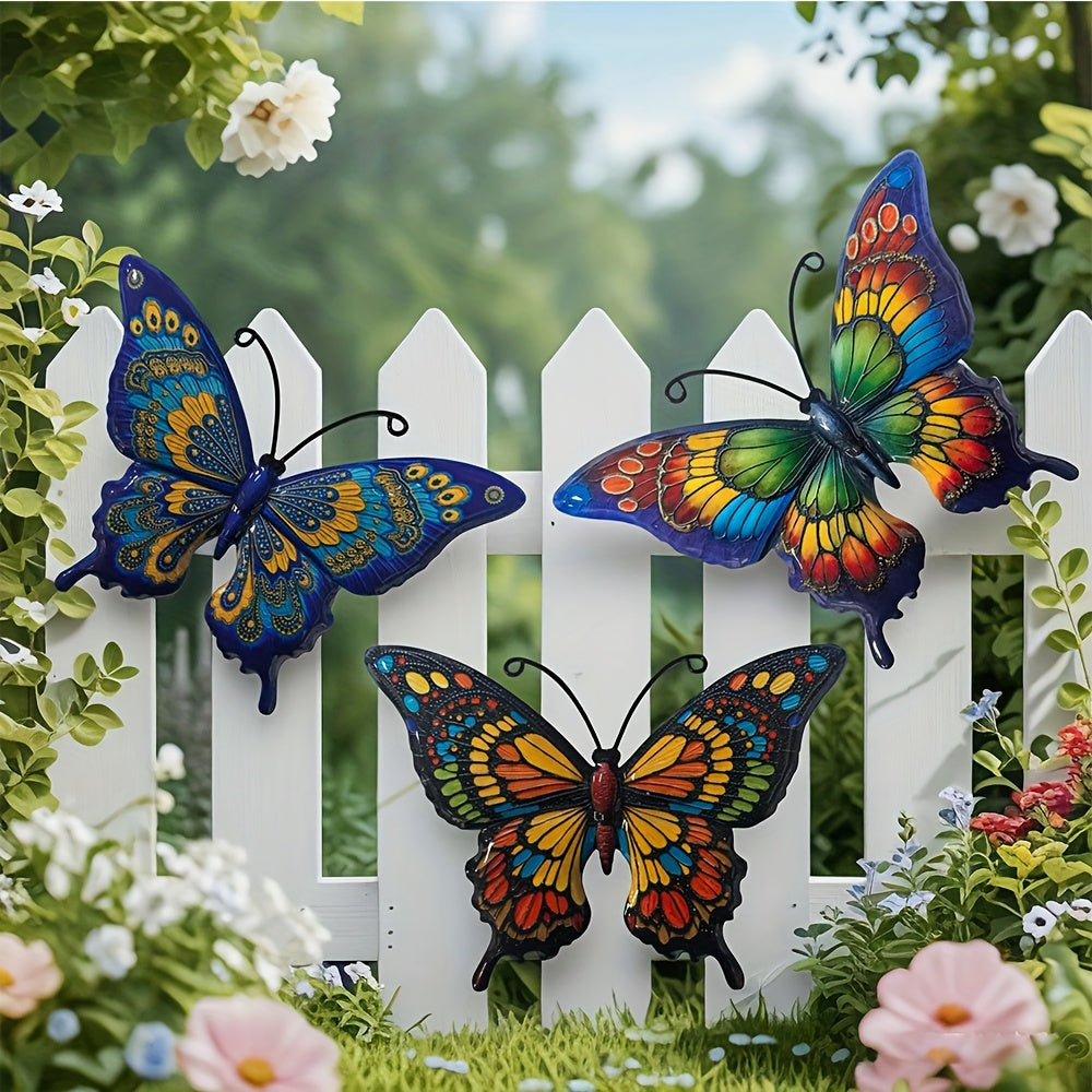 ButterVine | 3-delige metalen vlinder wanddecoratie – ijzeren wandsculptuurset, binnen- en buitendecoratie voor in huis