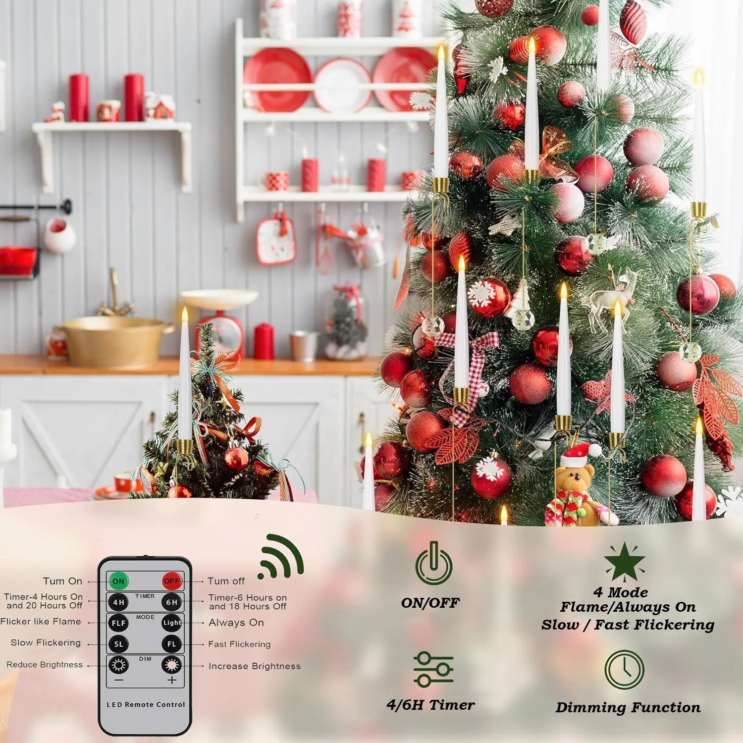 FrostGlow | Afstandsbediening vlamloze LED-kerstboomkaarsen – Acryl ijspegelhaakset