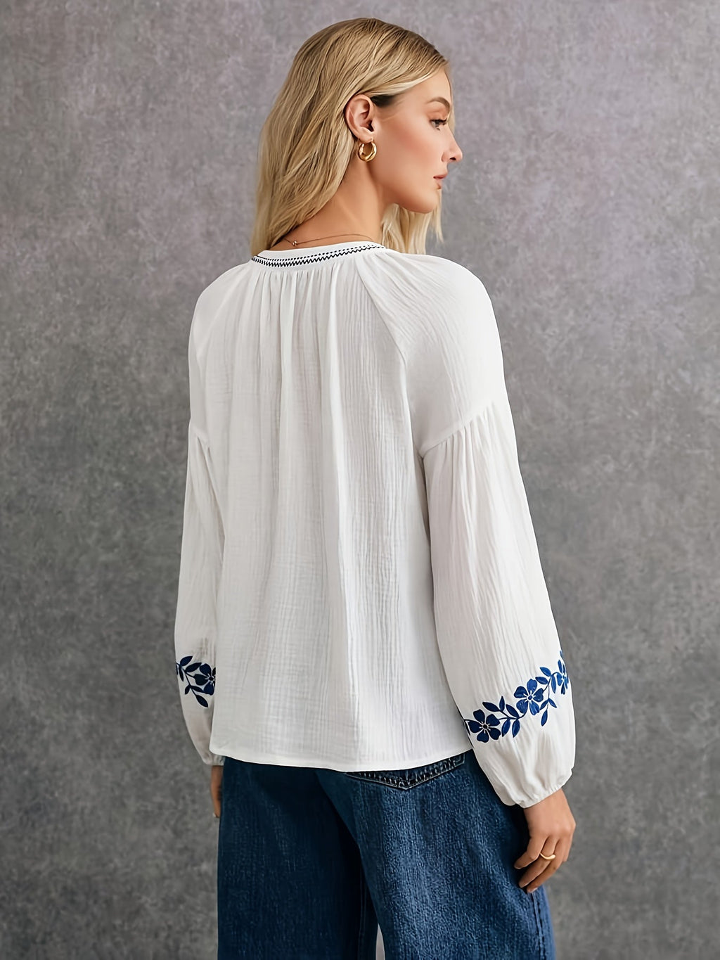 Peria | Etnisch dameshemd - Geborduurde casual bohemienblouse