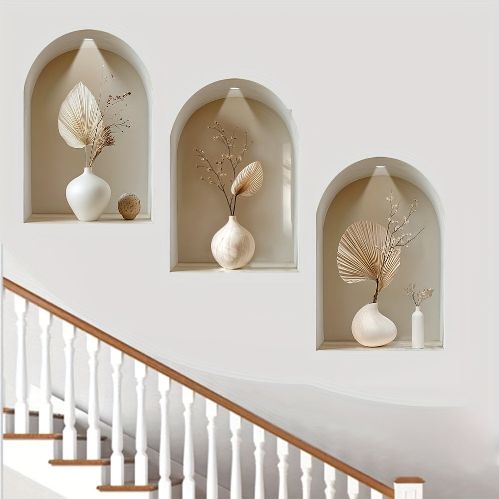 BloomVista | 3-delige Boogvormige Raam Wandstickers – Moderne Minimalistische Wanddecoratie