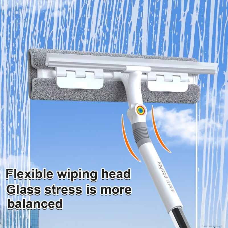 WipeXpert | 2-in-1 Raam- & Glasreiniger - Roterende zuigmond met schuurspons & uitschuifbare steel