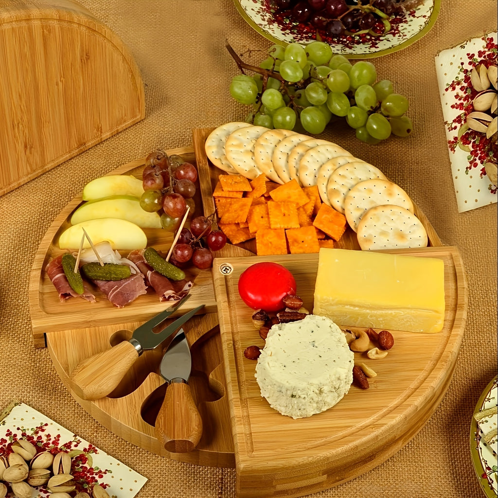 Grazeboard | Houten Kaasplank Set met Serveer Messen, Roterende Charcuterie Platter voor Snacks & Kaas