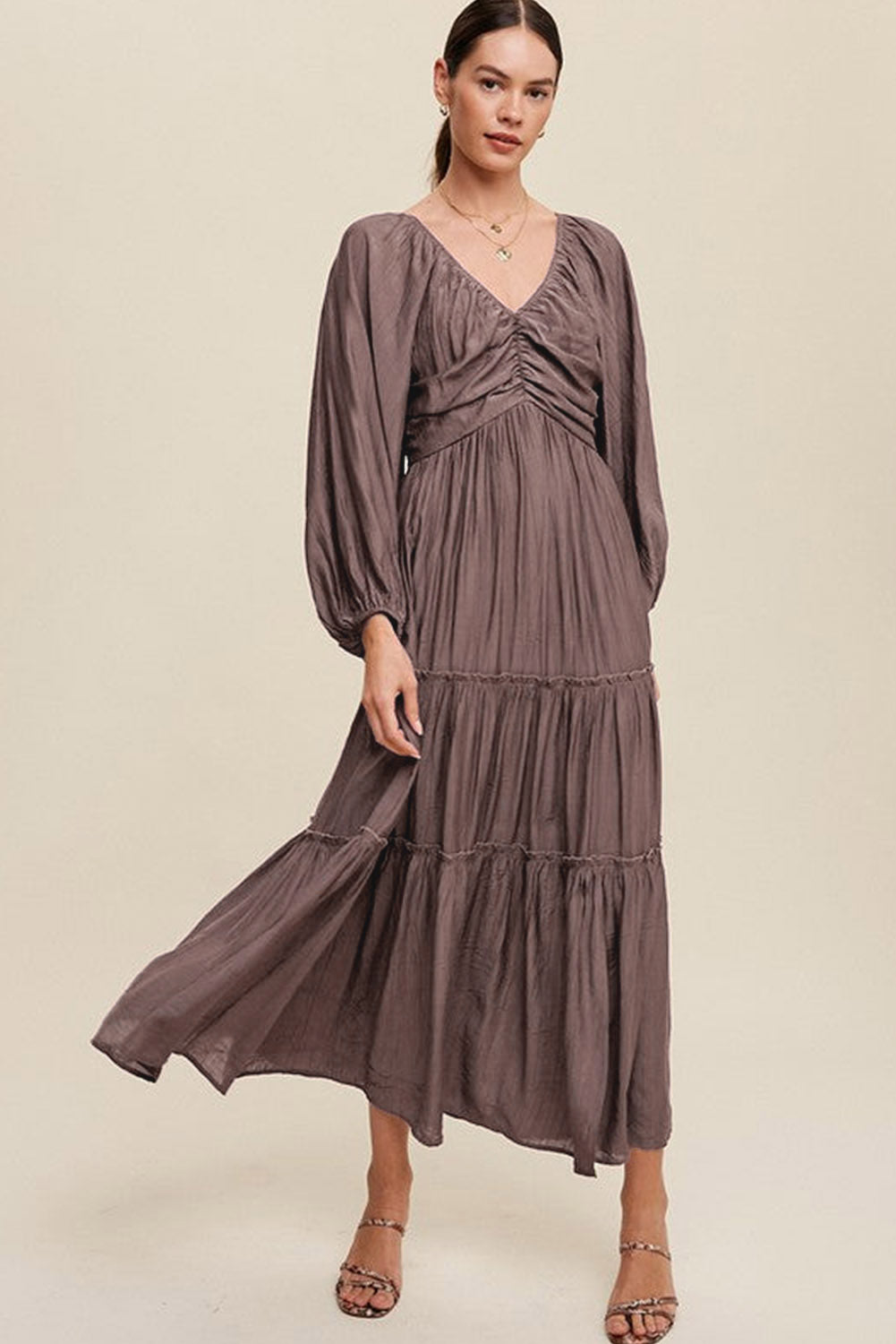 Sinae | Dames V-hals Maxi Jurk met Cut-Out – Boho Avondjurk met Strikdetail en Franjes