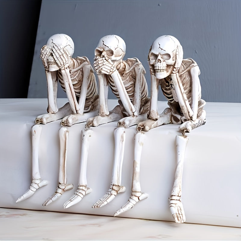CryptSkulls | 3 stuks harsen schedels trio – Halloween spookdecoratiesculptuurenset