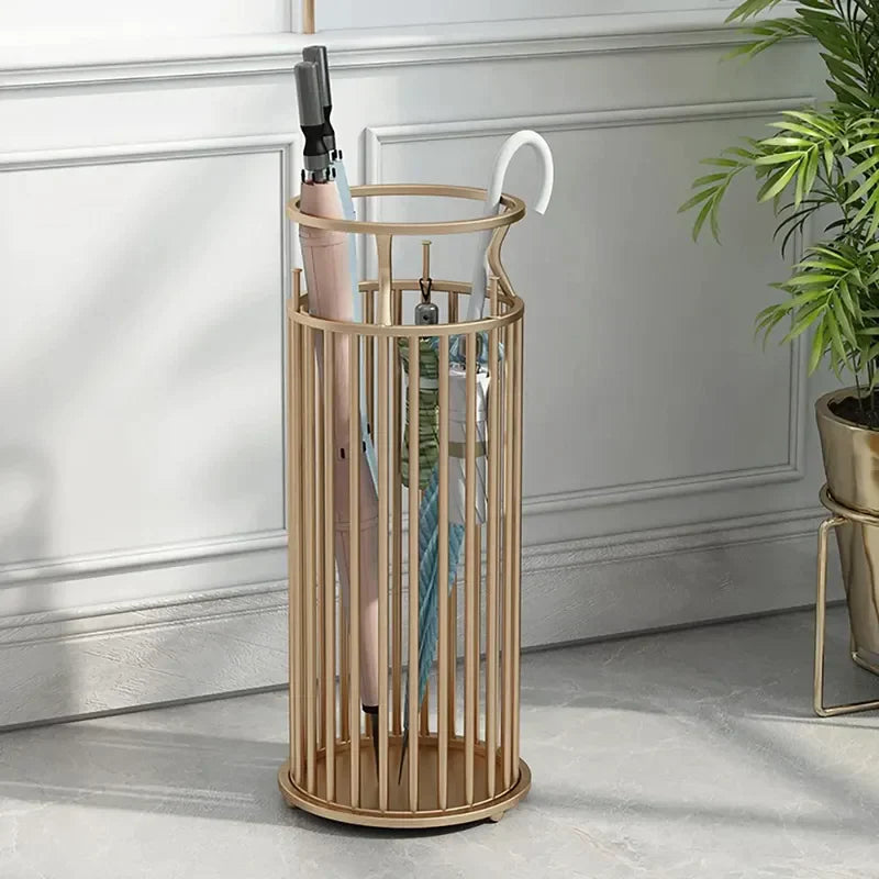 LuxBrolly | Elegante Gouden Metalen Paraplubak - Stijlvol Zuil Ontwerp voor Ingang & Hal