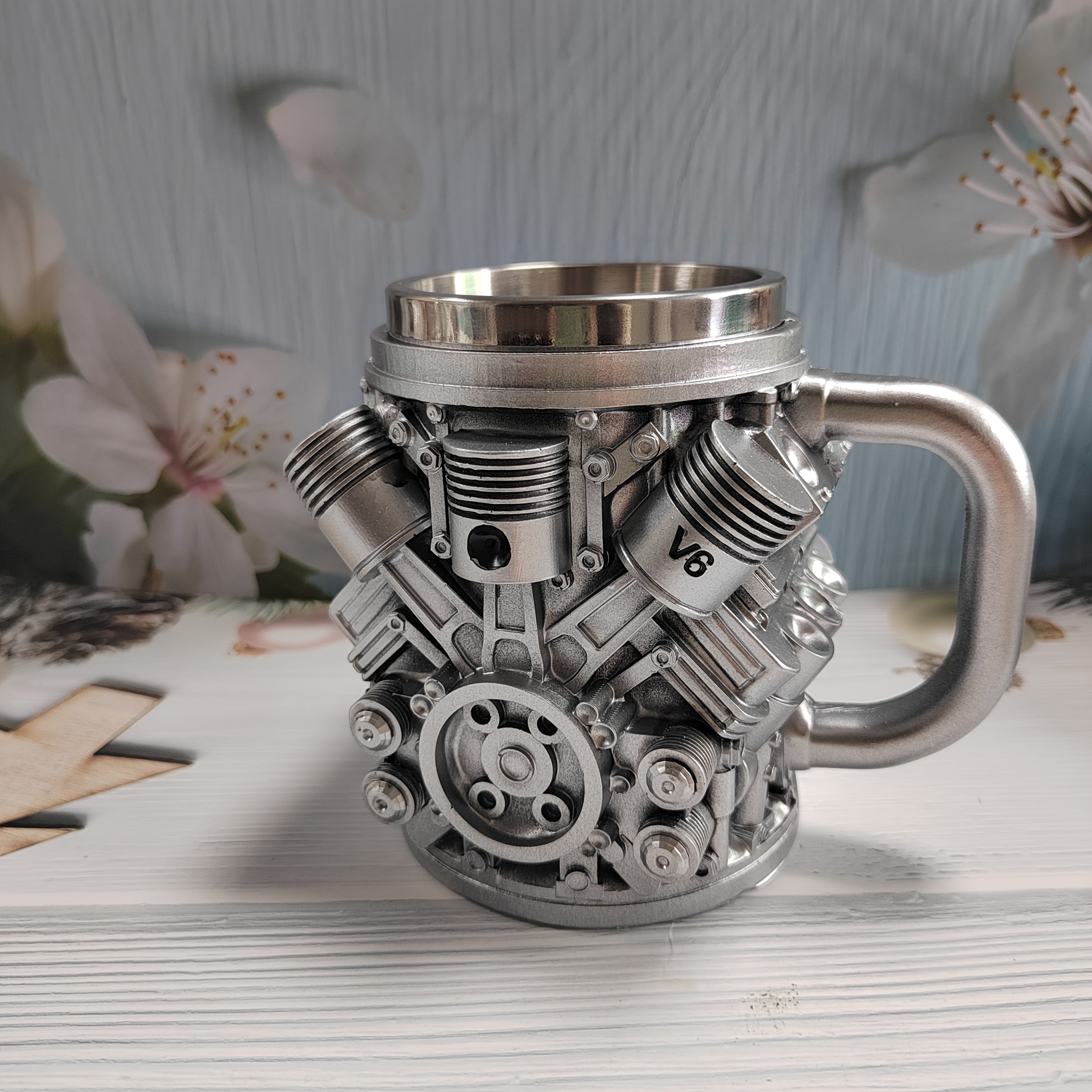 EngineSip | Roestvrijstalen koffiemok voor autoliefhebbers, herbruikbare beker van 450 ml voor warme en koude dranken