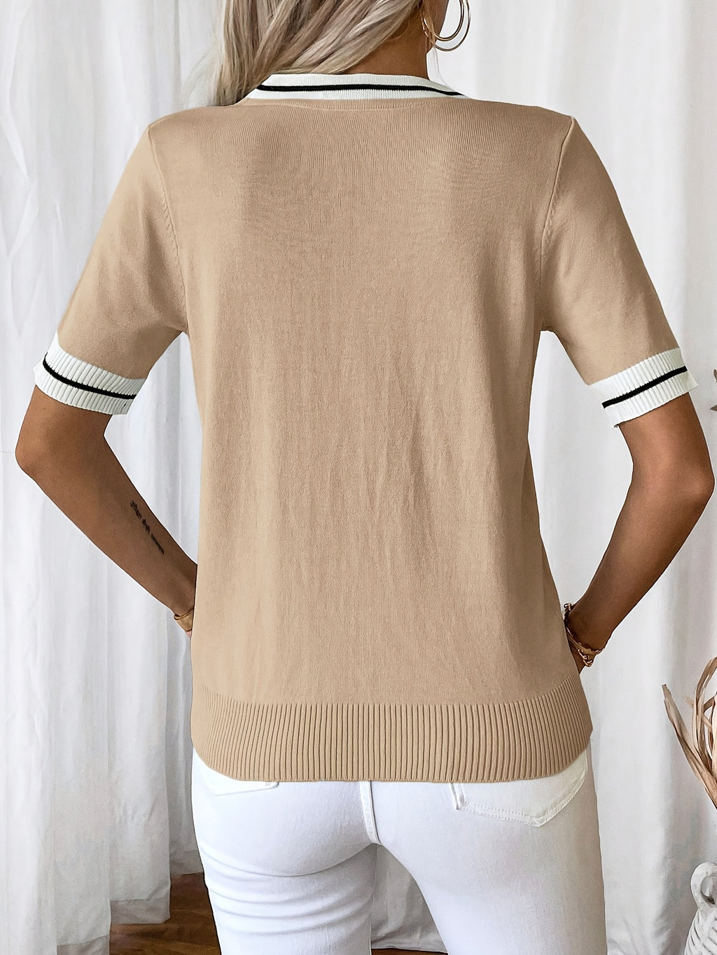 Analya | Dames Zomer T-shirt met V-hals en Strik – Casual Gebreid, Lichtgewicht, Ademend