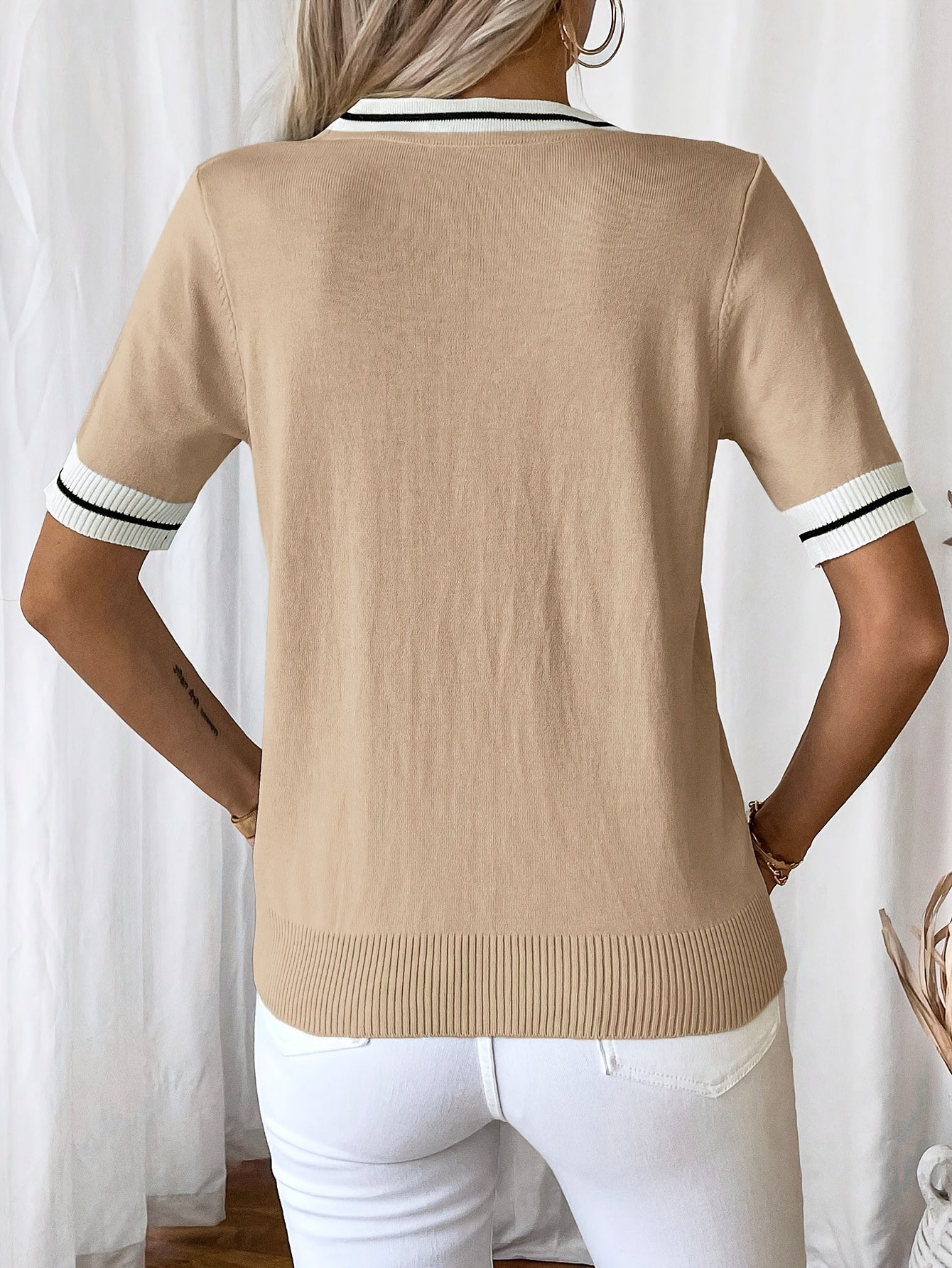 Analya | Dames Zomer T-shirt met V-hals en Strik – Casual Gebreid, Lichtgewicht, Ademend