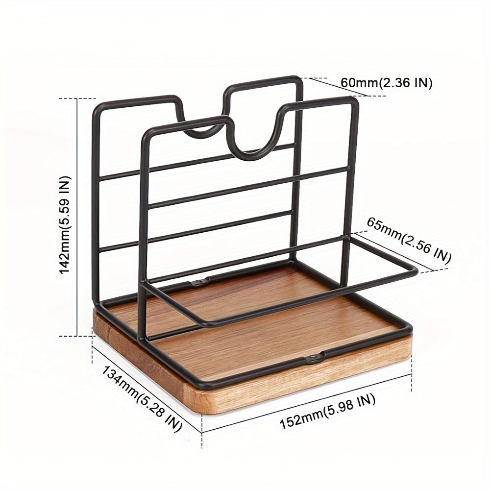 ZenServe | Moderne metalen servethouder met houten standaard – kruidenrek