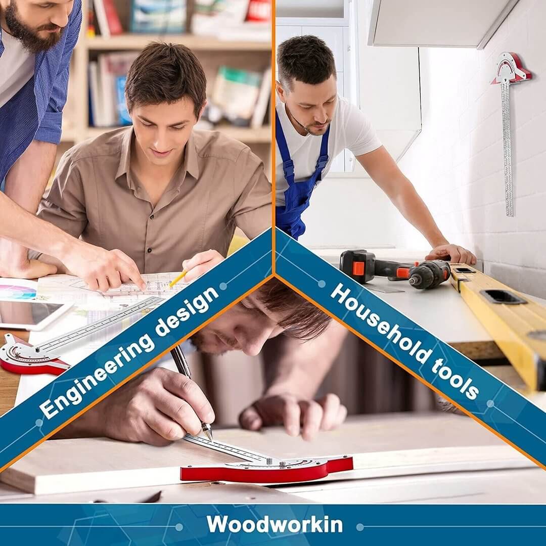 PrecisionEdge | Roestvrijstalen houtbewerkingsliniaal en gradenboog – hoekmeetgereedschap voor houtbewerkers