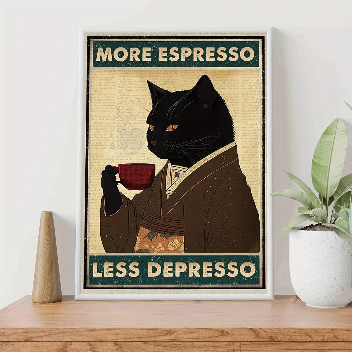 CaffeineFix | “Meer Espresso Minder Depresso” Muurkunst - Motiverende Koffie Citaat Poster