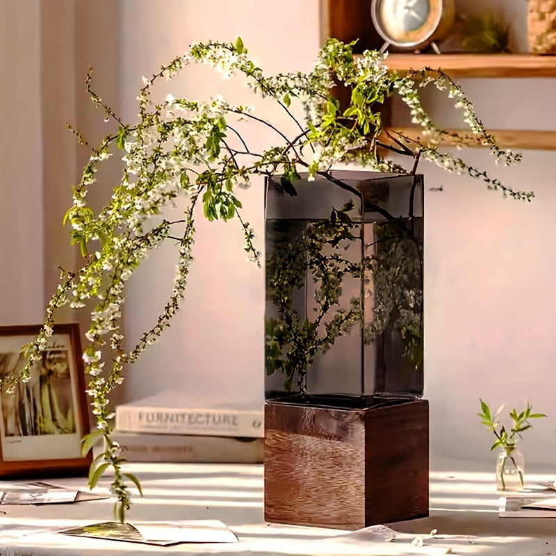 ElementVase | Moderne Acryl Decoratieve Vaas met Houten Voet - Rustiek Elegante Woondecoratie
