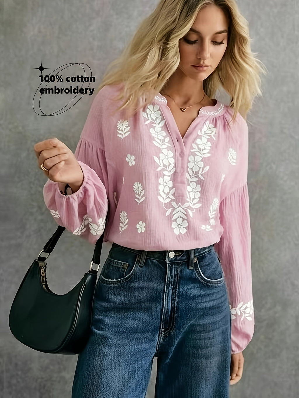 Peria | Etnisch dameshemd - Geborduurde casual bohemienblouse
