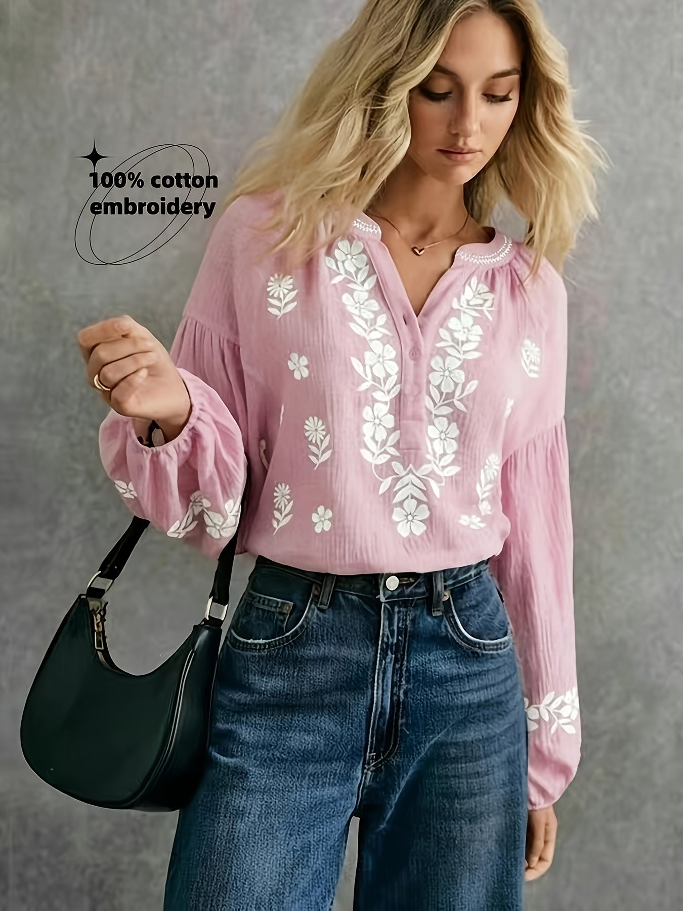 Peria | Etnisch dameshemd - Geborduurde casual bohemienblouse