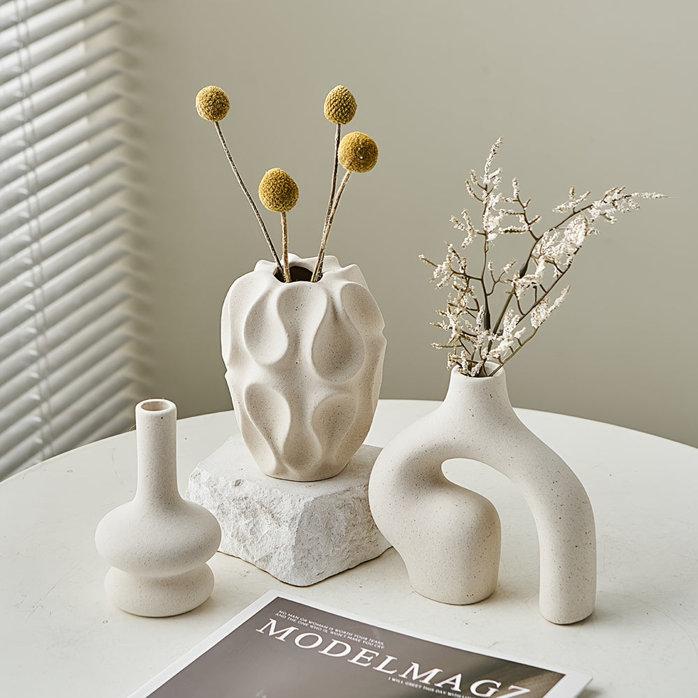 VasaForm | 3-delige Boho keramische vaasset – Moderne Scandinavische minimalistische woondecoratie