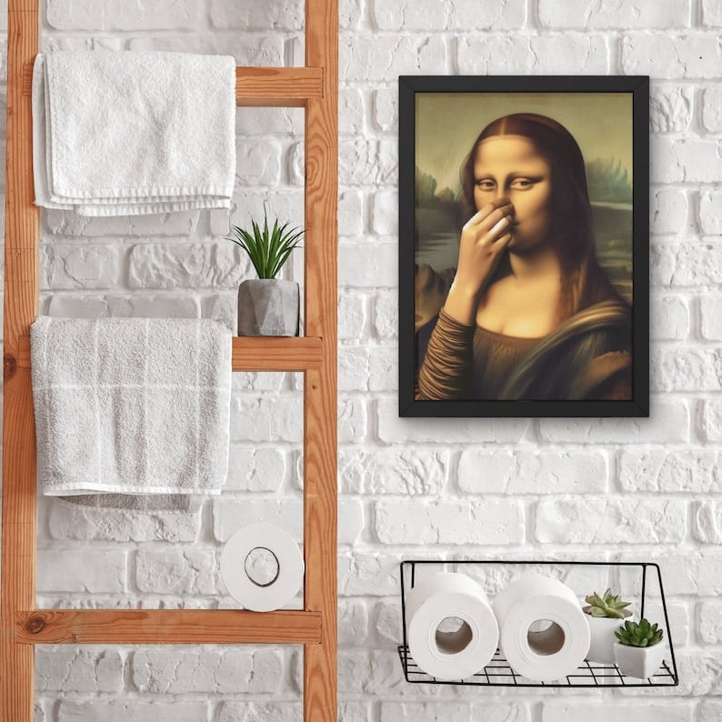FlushArt | Grappige Mona Lisa-wanddecoratie, vintage toilet-humor voor badkamer en toilet