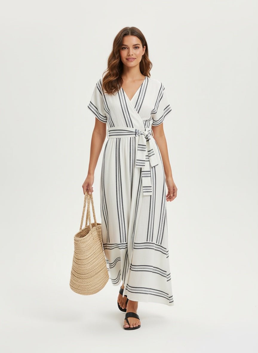 Halyn | Dames Linnen Maxi Jurk – Elegante Kruishals Luchtige Zomerjurk