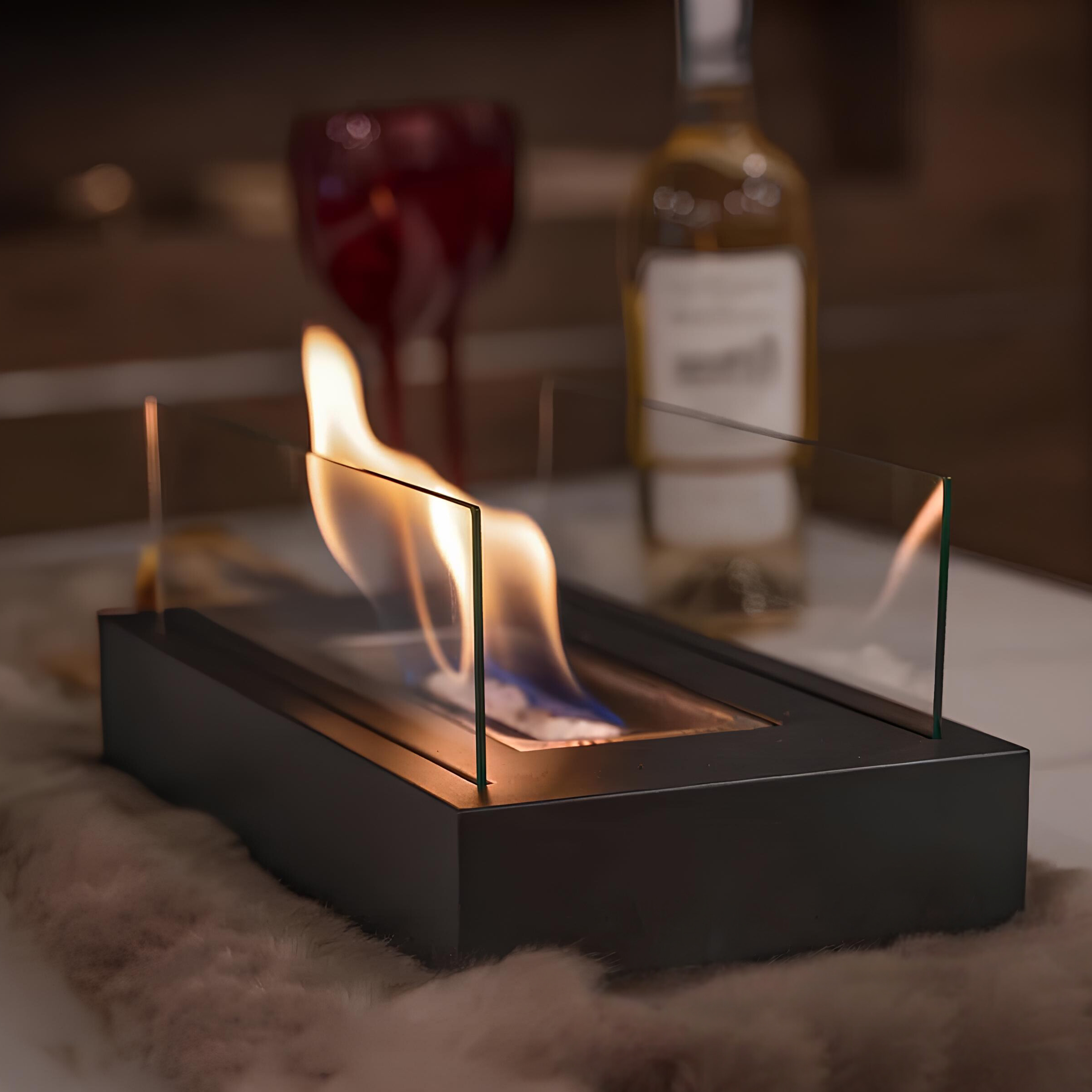 VitaFlame | Moderne glazen bio-ethanol tafelhaard, draagbaar, schone vlam
