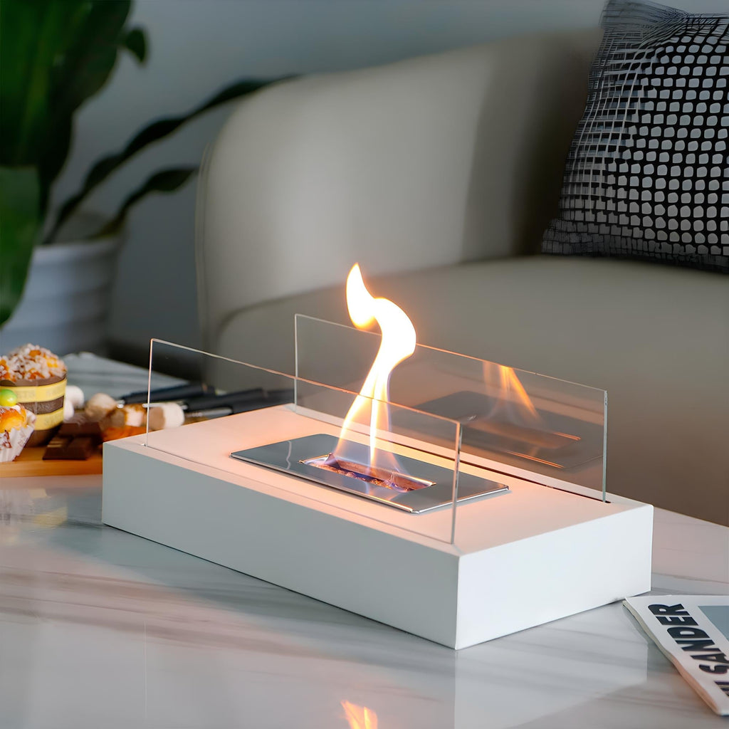 VitaFlame | Moderne glazen bio-ethanol tafelhaard, draagbaar, schone vlam