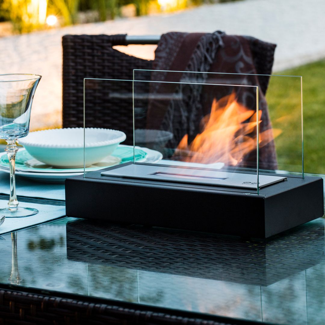 VitaFlame | Moderne glazen bio-ethanol tafelhaard, draagbaar, schone vlam