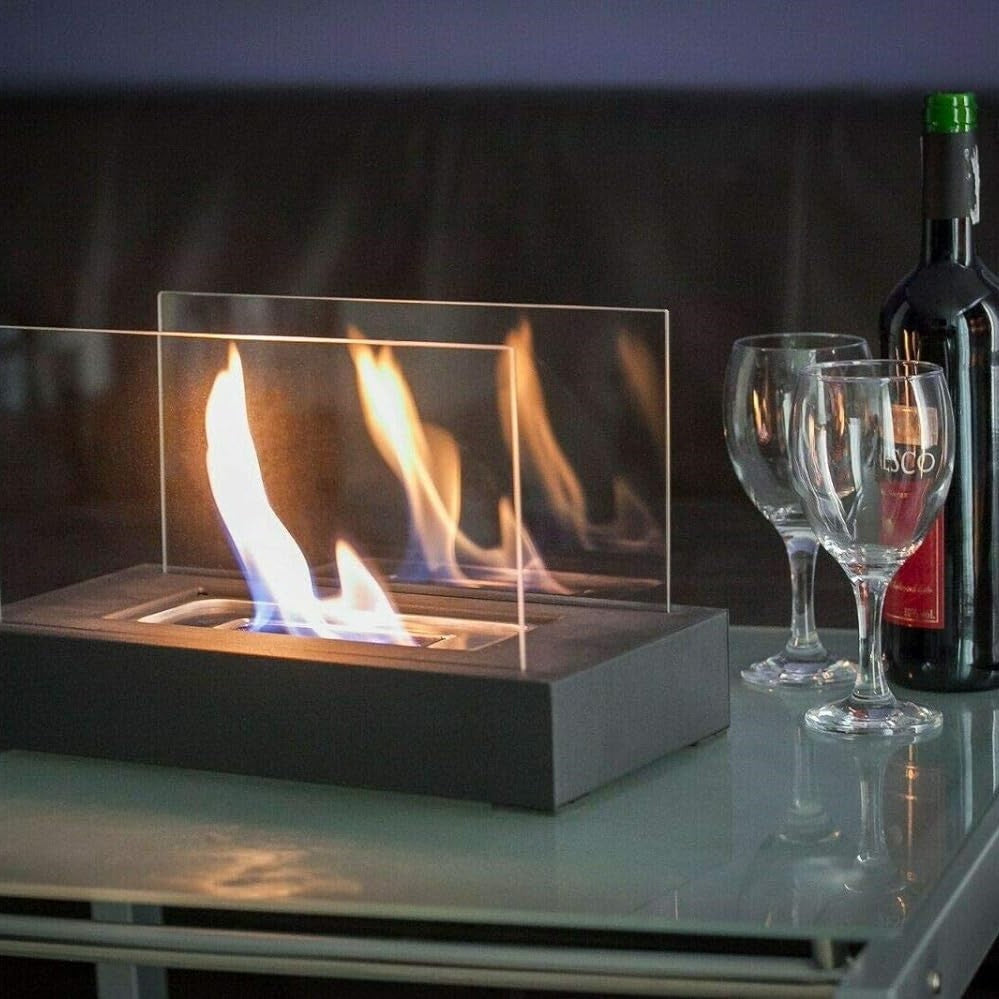 VitaFlame | Moderne glazen bio-ethanol tafelhaard, draagbaar, schone vlam