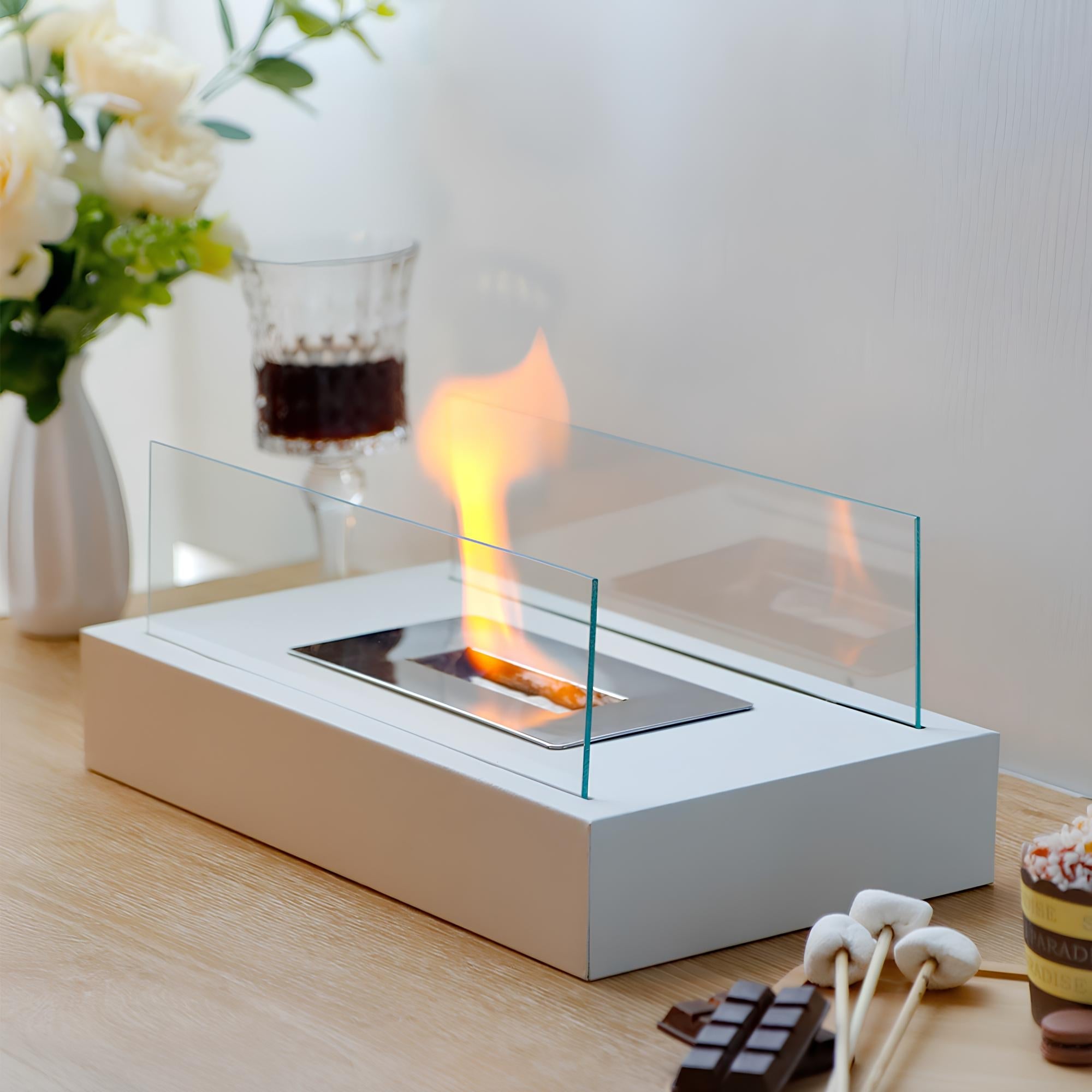 VitaFlame | Moderne glazen bio-ethanol tafelhaard, draagbaar, schone vlam