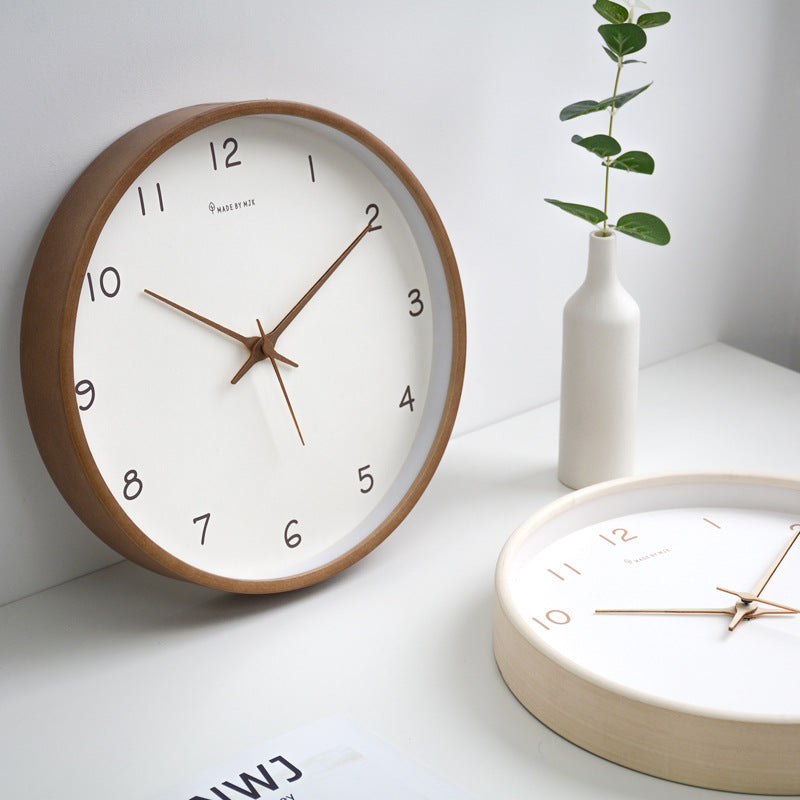 EonWood | Klassieke wandklok van natuurlijk hout – Stille quartz uurwerk, minimalistische houten klok