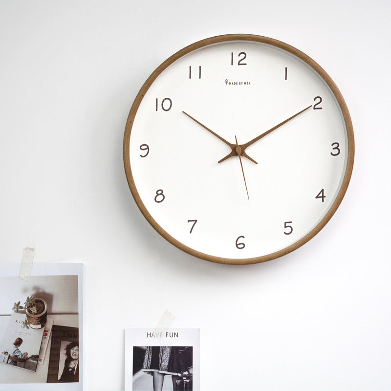 EonWood | Klassieke wandklok van natuurlijk hout – Stille quartz uurwerk, minimalistische houten klok